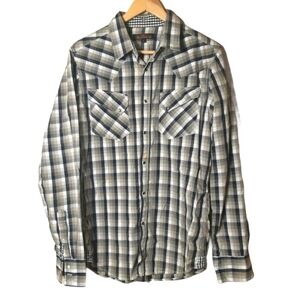 Ben Sherman casual pearl snap long sleeve check mens button down shirt sz large